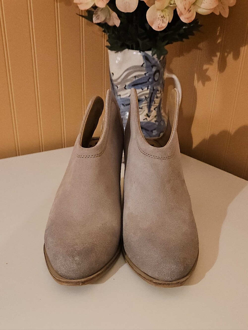 Chinese Laundry Taupe Suede Ankle Booties
